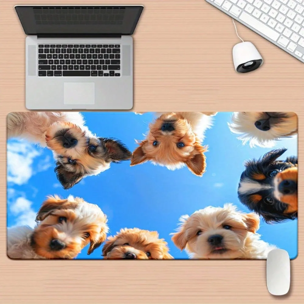 

Коврик для мыши XXL с милым дизайном собаки, нескользящая резиновая основа, большой настольный коврик для игр, офисного декора, длинный коврик для клавиатуры и мыши