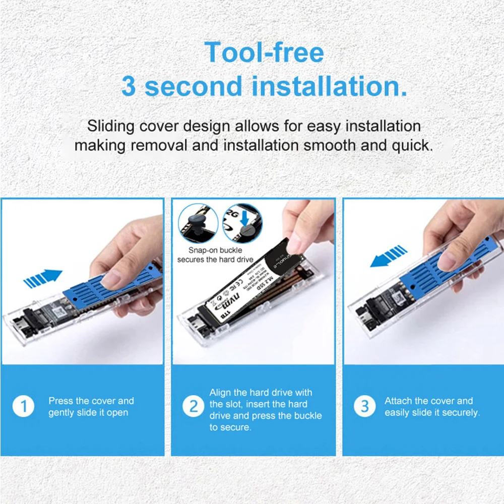 NVMe/NGFF Dual-Protocol Smart Digital Display M.2 SSD Enclosure พร้อม USB 3.2 Gen 2 10Gbps และ NVMe 20Gbps