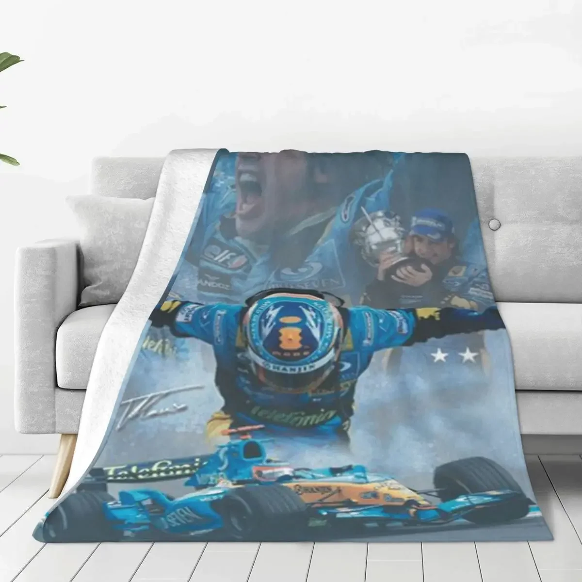 Fernando Alonso Poster Blankets Velvet Printed Cozy Lightweight Throw Blankets for Bed Outdoor Quilt