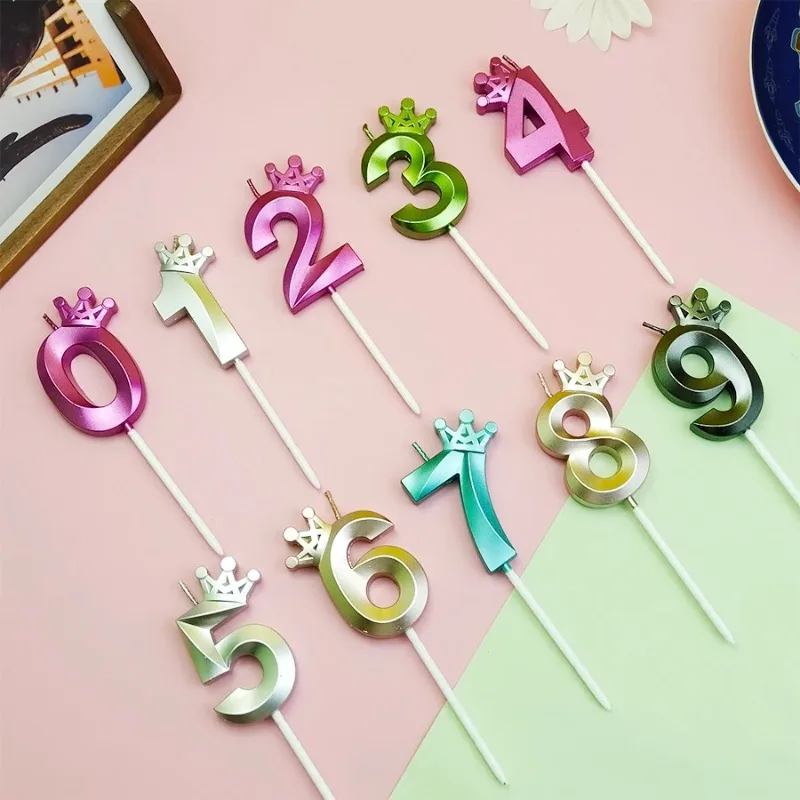 Crown Rose Diamond Birthday Candles 0-9 Digital Cake Topper Number Wedding Cakes Dessert Decor Birthday Party Supplies