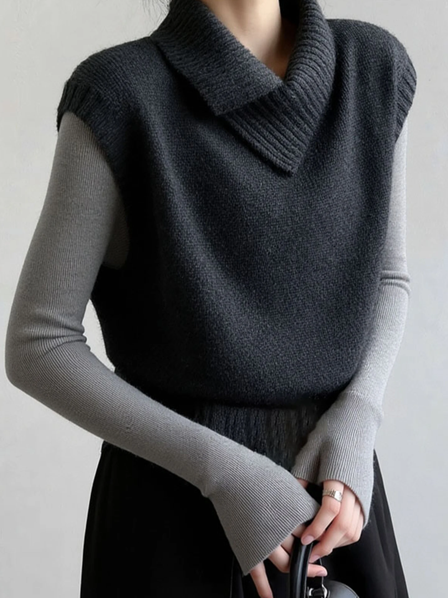 

Ele Camere Svel Vest Women's Faionable Pure Color Top High-End Sensation Layering Vintage Sle Skin-friendly