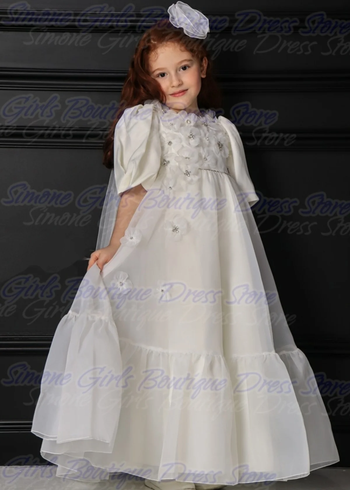 Sequin Cute Medium long sleeves Appliques  Flower Girl Dress for Wedding Ceremonies Formal Receptions birthday party