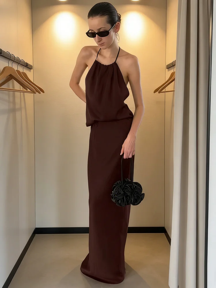 

Tossy Summer Female Backless 2 Piece-Set Long Skirt Lace-Up Fashion Sexy Solid Vest Top And Slim Maxi Skirt Sets Women's Clothes