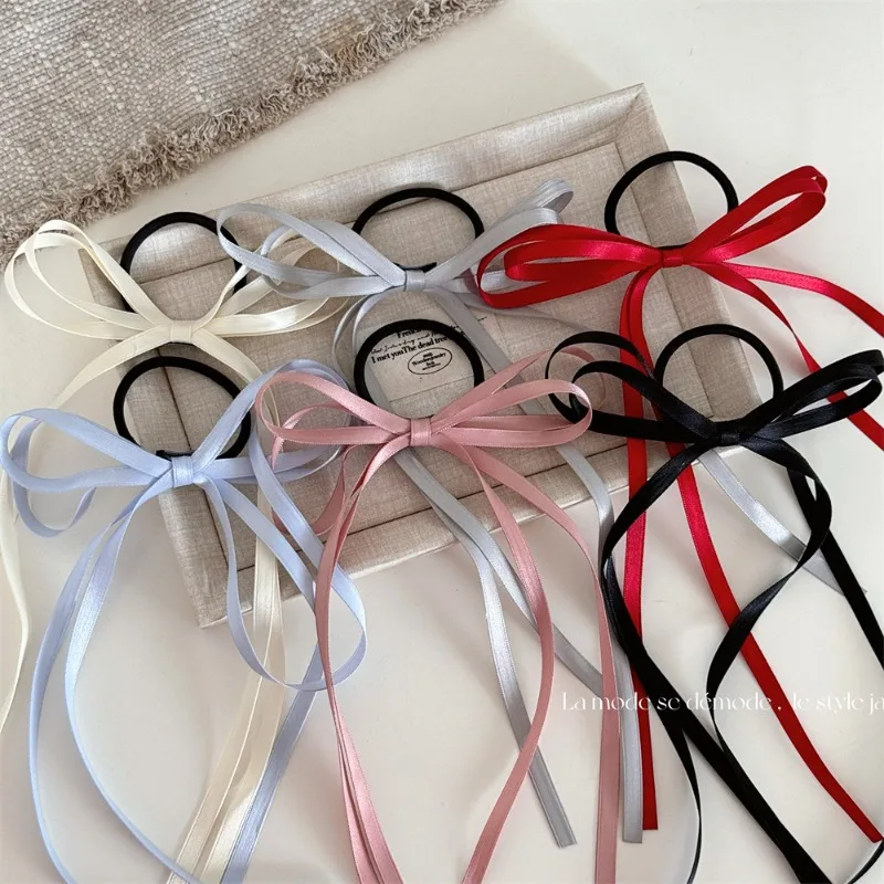 

Милые однотонные резинки для волос с бантом и длинными лентами для девочек, эластичные, мягкие, не тягучие, для повседневного использования