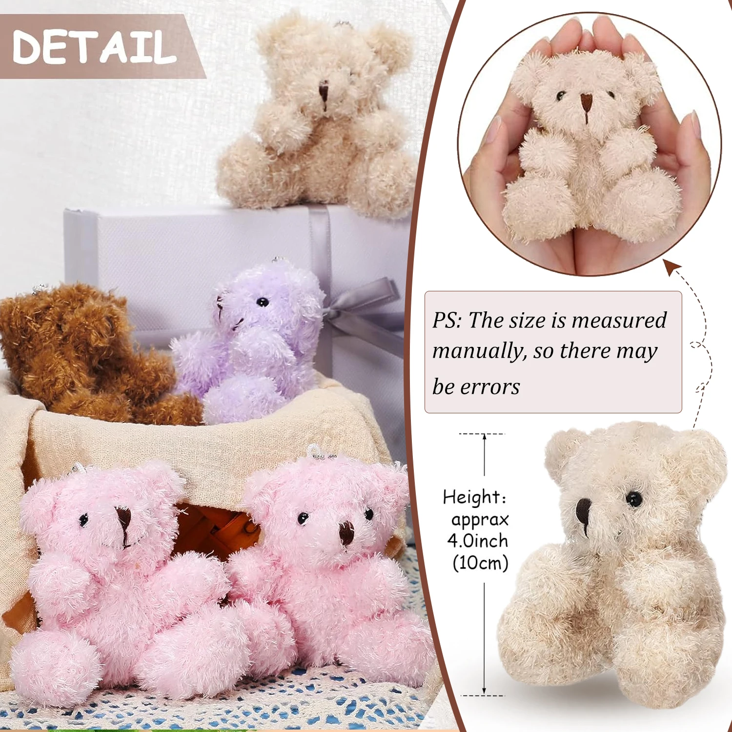 12-96PCS Mini Bear Plush Stuffed Small Teddy Bear Bulk Animal Toy Bear Doll Keychain for Baby Shower Birthday Gifts Party Favors