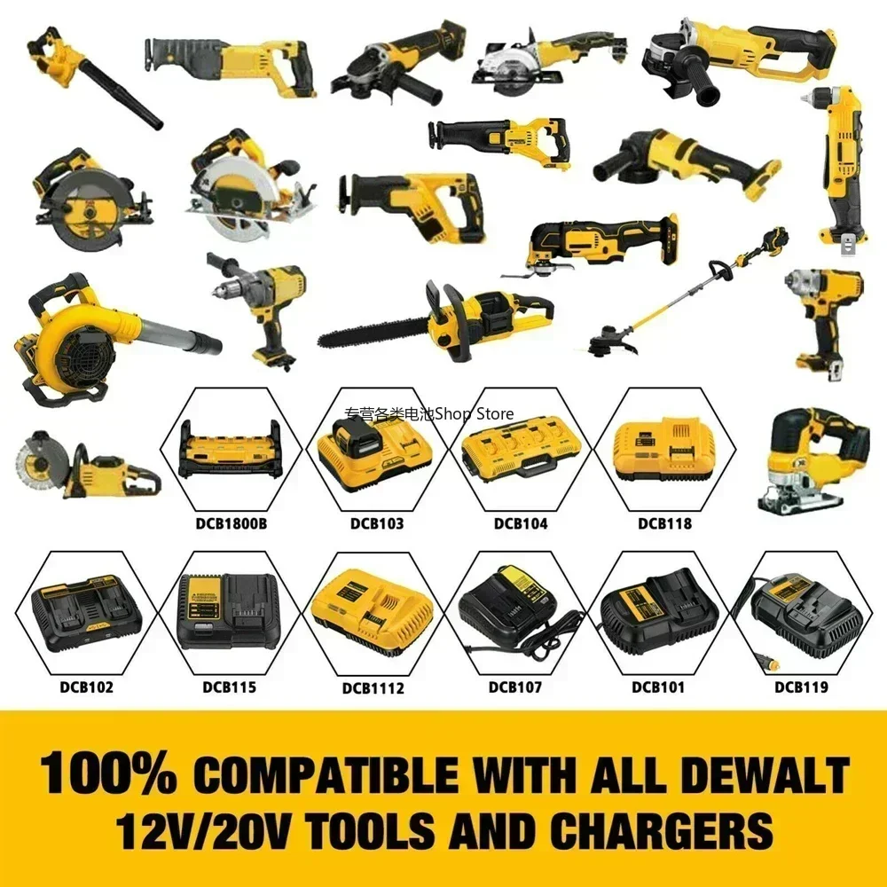 8000MAH For Dewalt DCB200 Replacement Battery Compatible For Dewalt 18V 20V Tools DCB120 DCB182 DCB200 DCB609 Battery