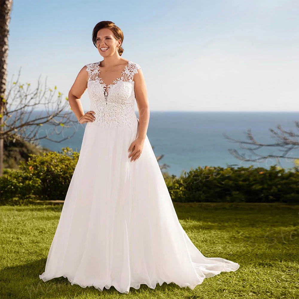 Vestidos de novia clásicos de línea A para mujer, apliques encantadores, Vestidos de novia de encaje, elegantes Vestidos de novia con cuello en V sin espalda