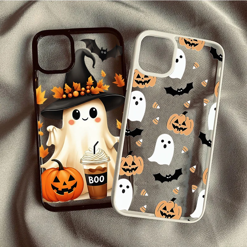 Niedliche Halloween-Geister-Kürbis-Fledermaus Transparente Hülle für iPhone 18 Pro 17 Pro Max 16 15 14 13 12 11 16E Air X XR XS 7 8 Plus SE2022 Cover – Detail 2