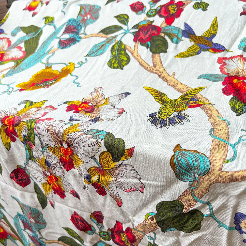 Retro Flower Bird Printed Linen Cotton Fabric For Sewing Girl Dress Hat Storage Bag DIY Pillowcase Background Cloth Doll Clothes