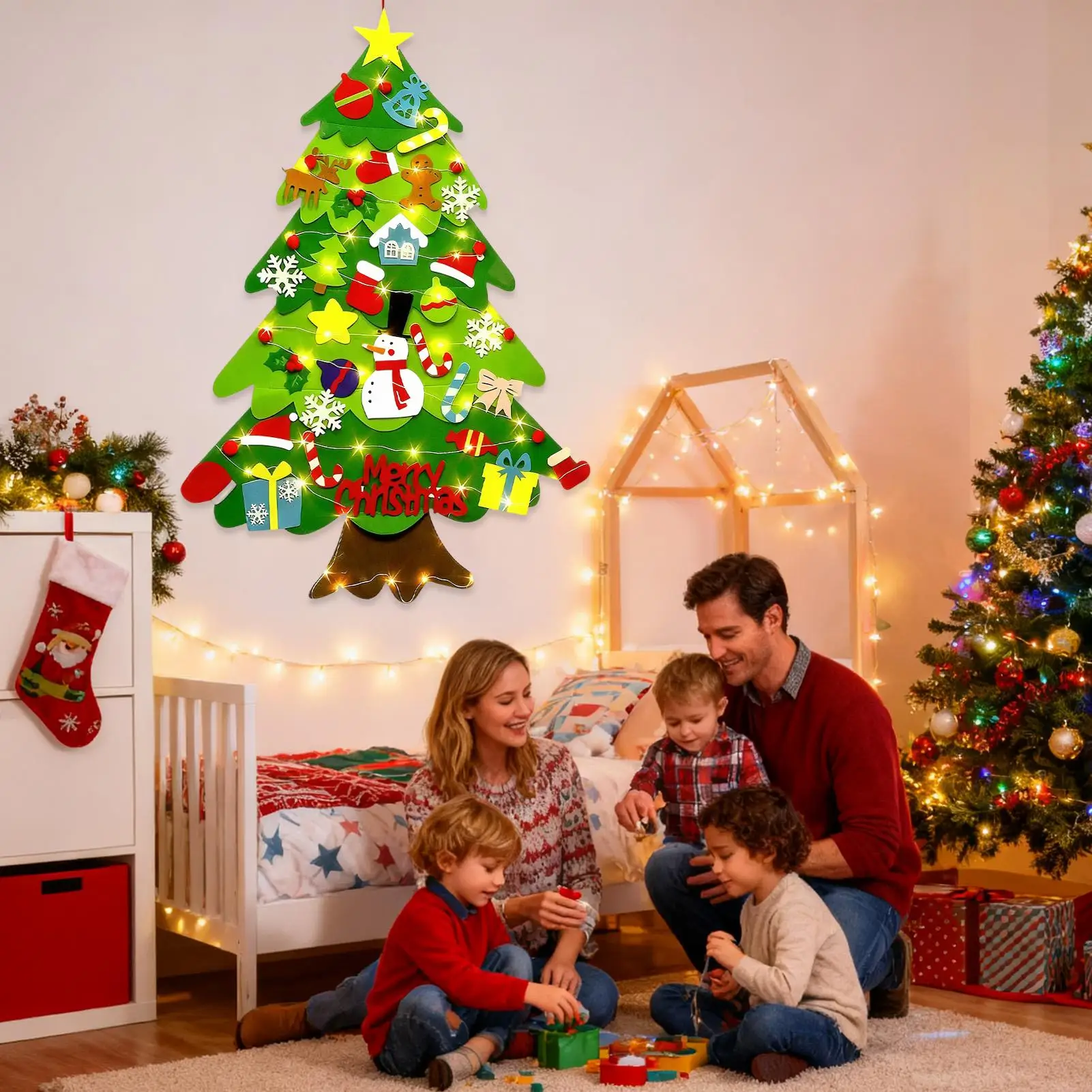 유아 크리스마스 트리 40인치 교육용 LED 조명 공예 유아용 크리스마스 트리 유아용 아기 어린이 교실 집