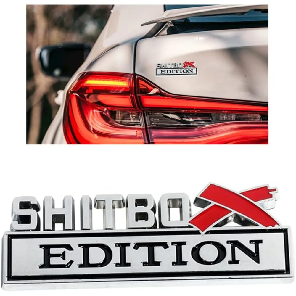 Alloy Shitbox Edition Emblem,Car Emblem Badge 3D Sticker Decal,3D Fender Sticker Badge Nameplate Decal Sticker