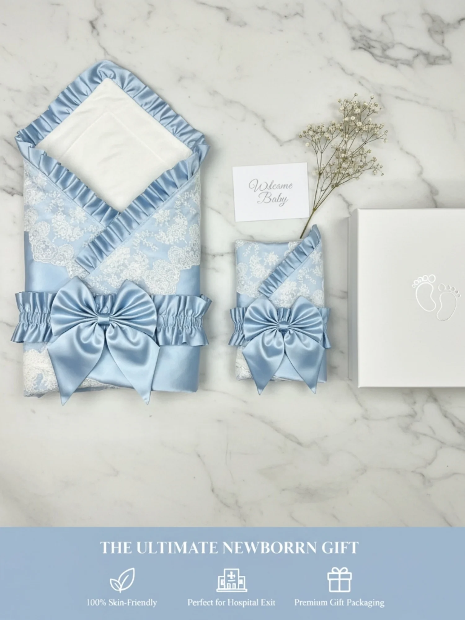 vintage-court-style-white-paisley-lace-spliced-baby-blue-satin-bow-double-layer-skin-friendly-baby-blanket