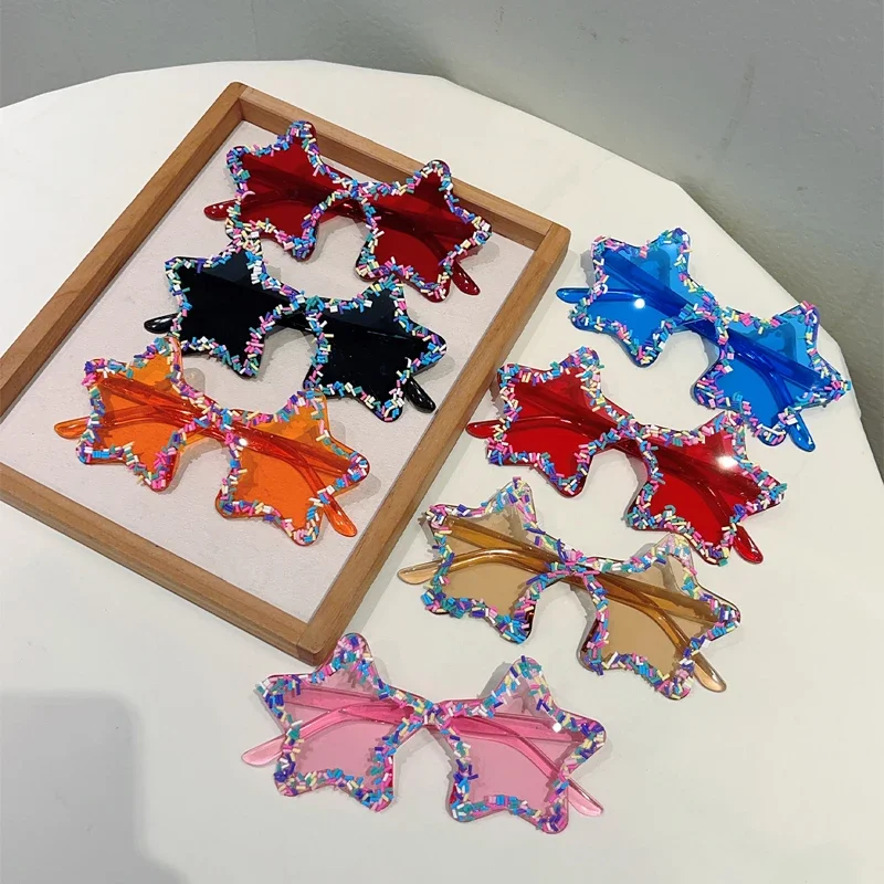 

Cute Star Shaped Sunglasses With Sprinkles Women Trendy Original Design Stylish Beach Holiday Decor Fashion Sun Glasses Shades