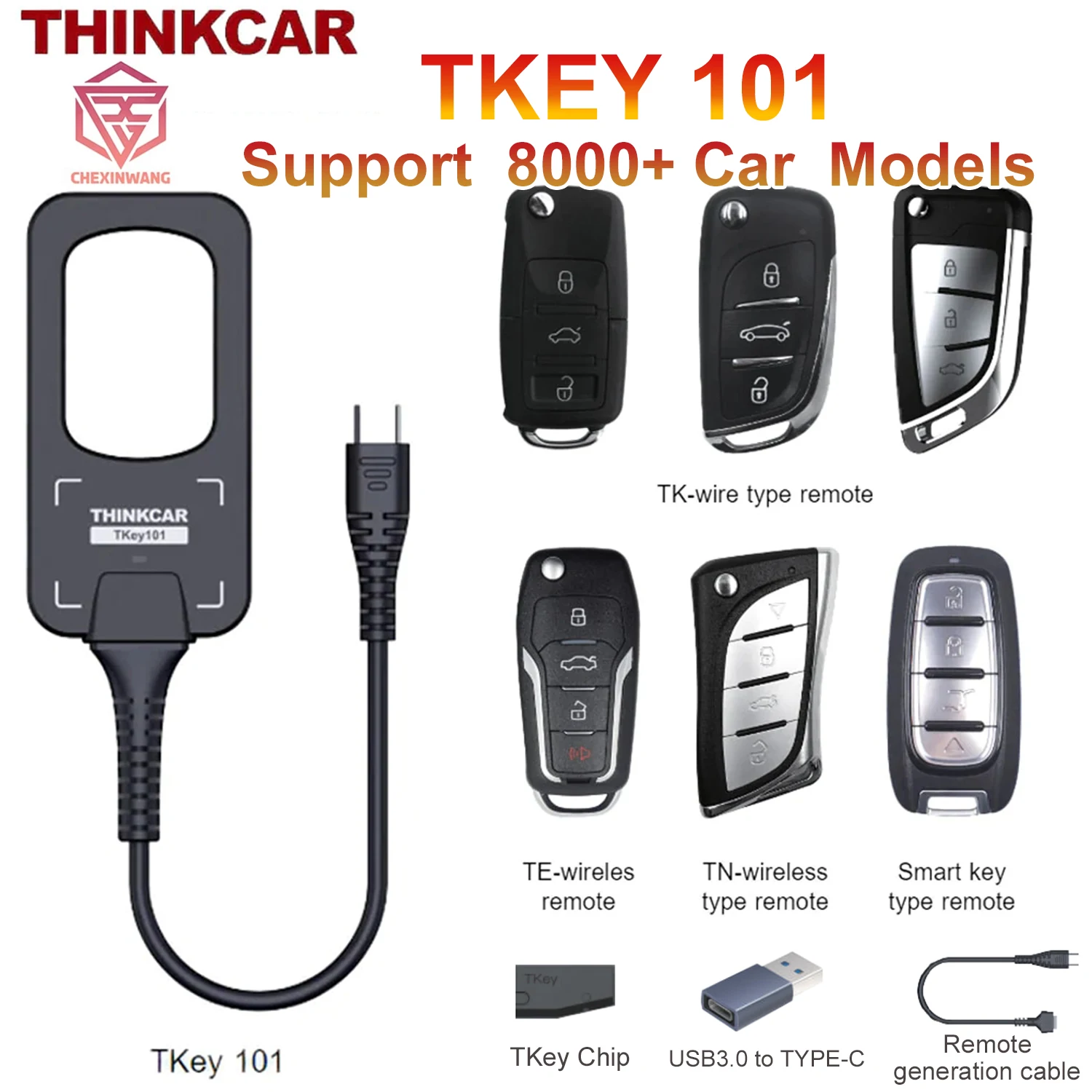 Programmatore chiave THINKCAR TKey 101 Programmatore chiave intelligente universale TKey101 con tasti remoti a 6 unità Supporto THINKCAR PROG 8000+