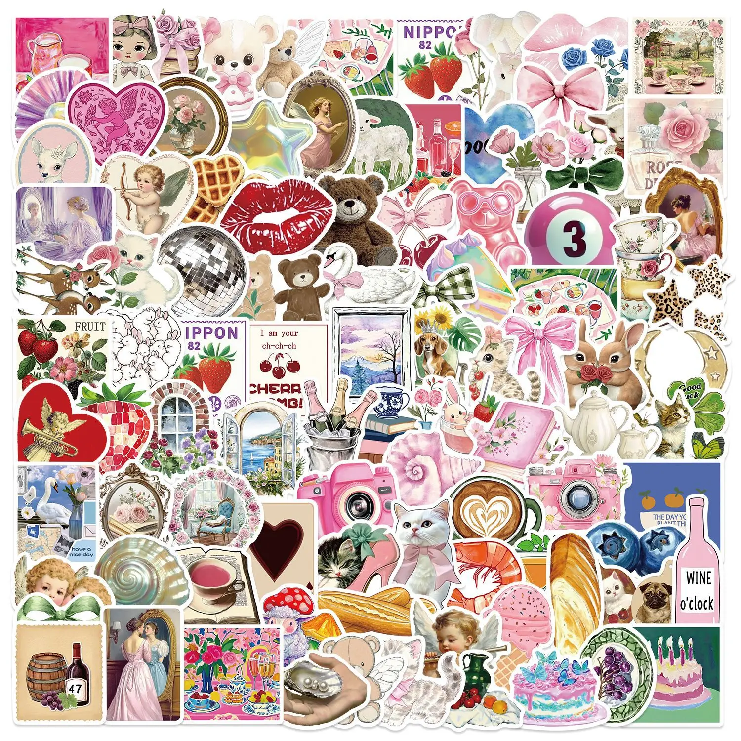 50/100pcs Y2K Girls Pink Aesthetics Graffiti Stickers Phone Guitar Laptop Notebook Suitcase Waterproof Sticker Kids Toys