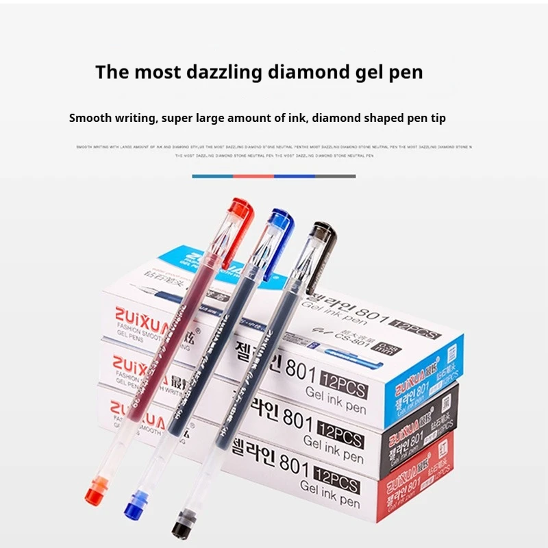 

12 Pcs/Set Large-capacity Diamond Tip Gel Pen 0.38mm Ink Exam Signing Writing Ballpoint Pen School Office Supplies Stationery