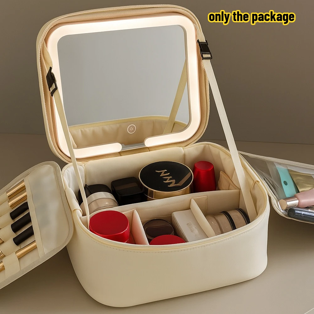

New High-quality Multifunctional LED High-end Makeup Bag Large Capacity Portable Makeup Brush Storage Bag with Mirror and Light