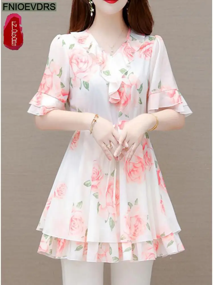 Romantic Ruffles Cute Shirts Blouses 2022 Woman Summer Flare Sleeve Pink Yellow A Line Belly Design Tunic Peplum Tops