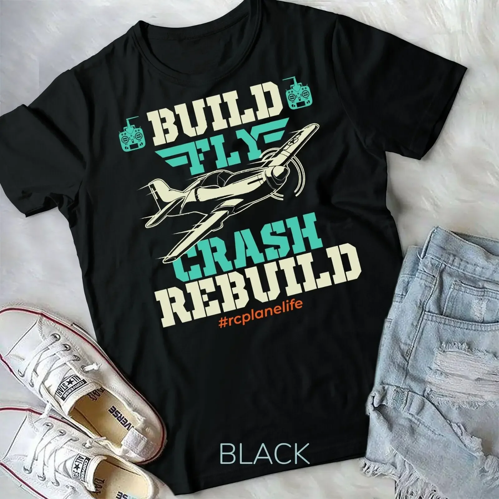 Build Fly Crash Rebuild - RC Airplane Pilot RC Plane T-Shirt Unisex T-shirt