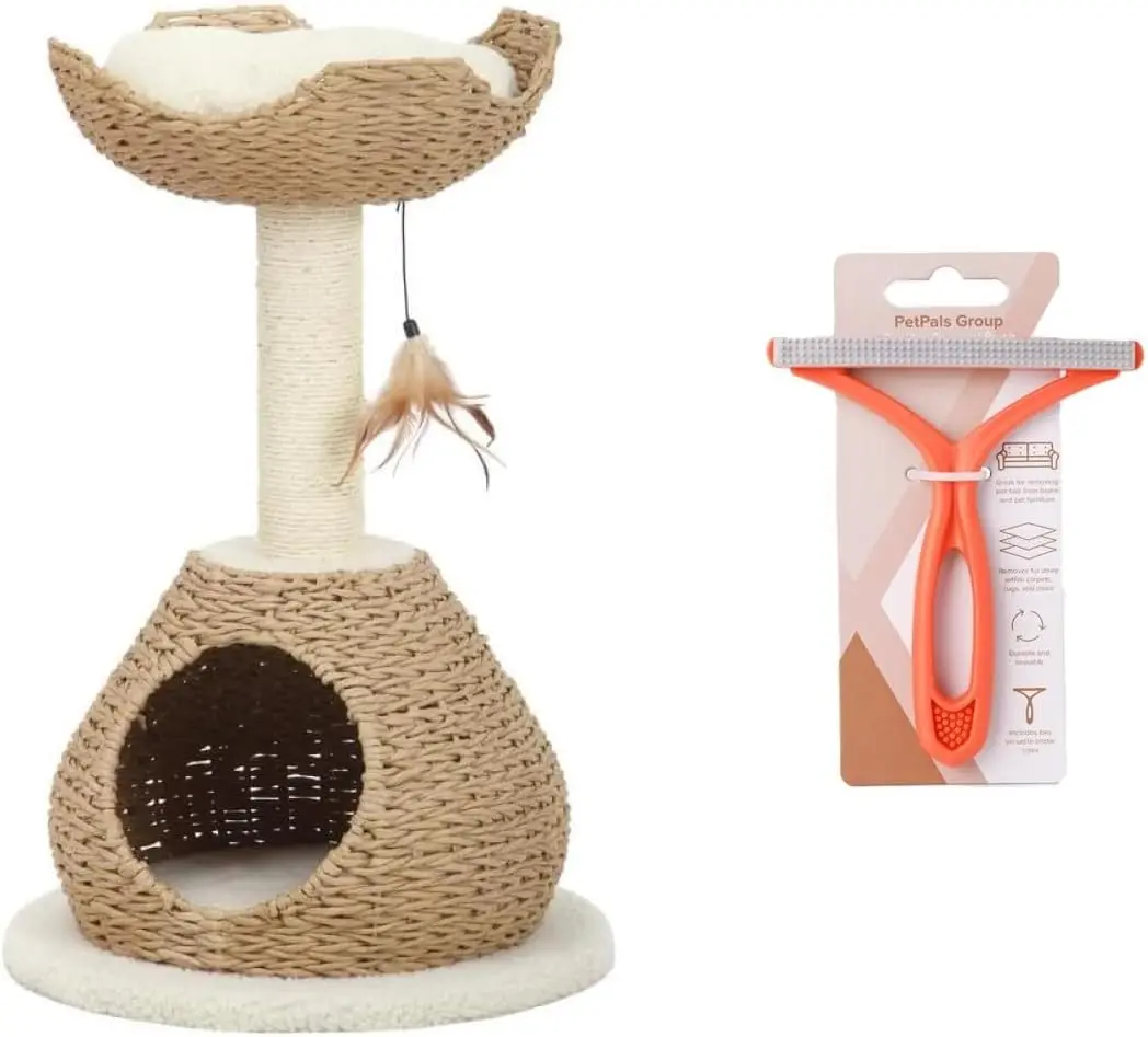 Natural Rope Cat Tree com poleiro, Tigela Shaped, Torre Mirante