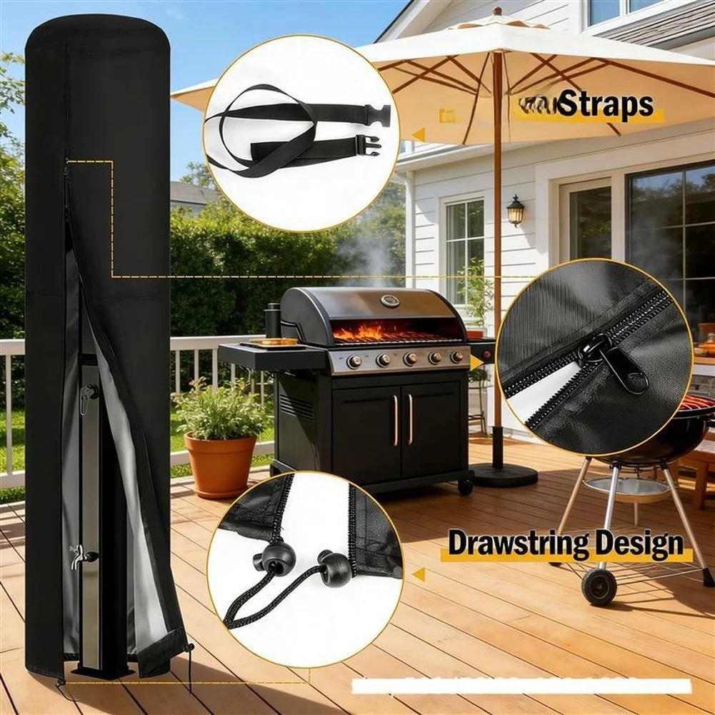 Resistant Outdoor Shower Cover 210D Waterproof Dust Snow Protection With Drawstring For Garden Yard 67x220cm Black