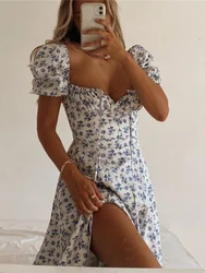 Fashion Summer Short Sleeve Women Dress Sexy Party Dresses Printing Lace-up Long Dress