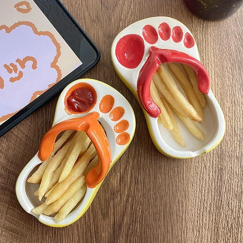 Preciosas chanclas, salsa de soja de Ketchup, platillo de ensalada de cerámica portátil, cuenco para inmersión, Mini plato para aperitivos, contenedor de condimentos