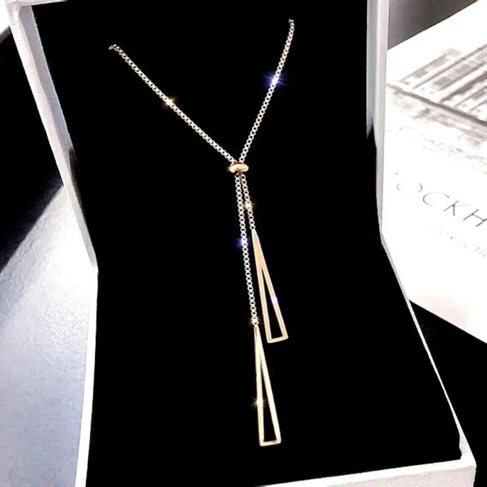 

Fashion Gold Triangle Tassel Necklace Chic Boho Neck Choker Long Chain Bar Pendant Clavicle Chain