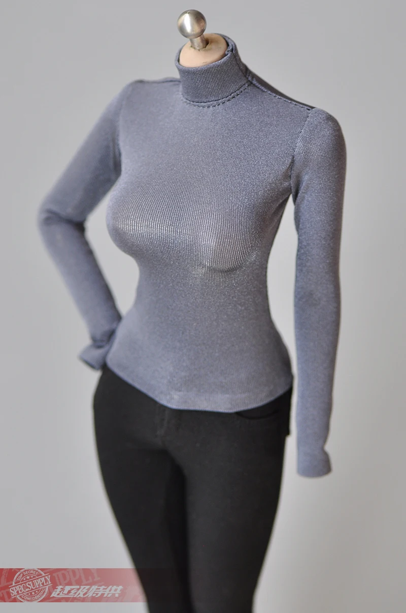 1/6 Scale female clothes tight shirt Half high collar black pink blue fit 12 inches TBLeague body model