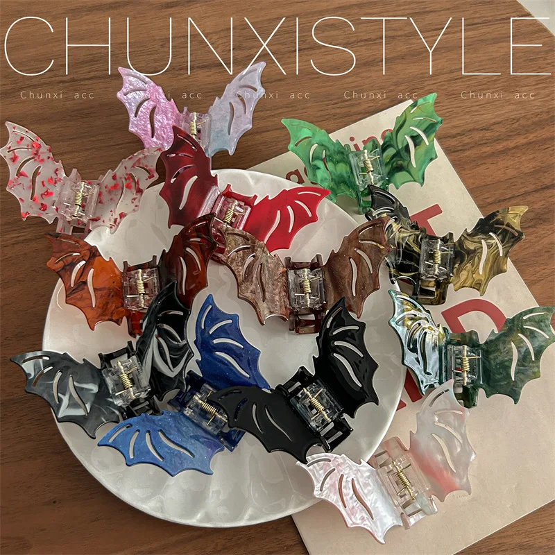 

Halloween Spooky Bat Grab Clip Gothic Style Dark Subculture Hair Accessories Bat Hair Clip Y2k Sweet Cool Acetate Shark Clip