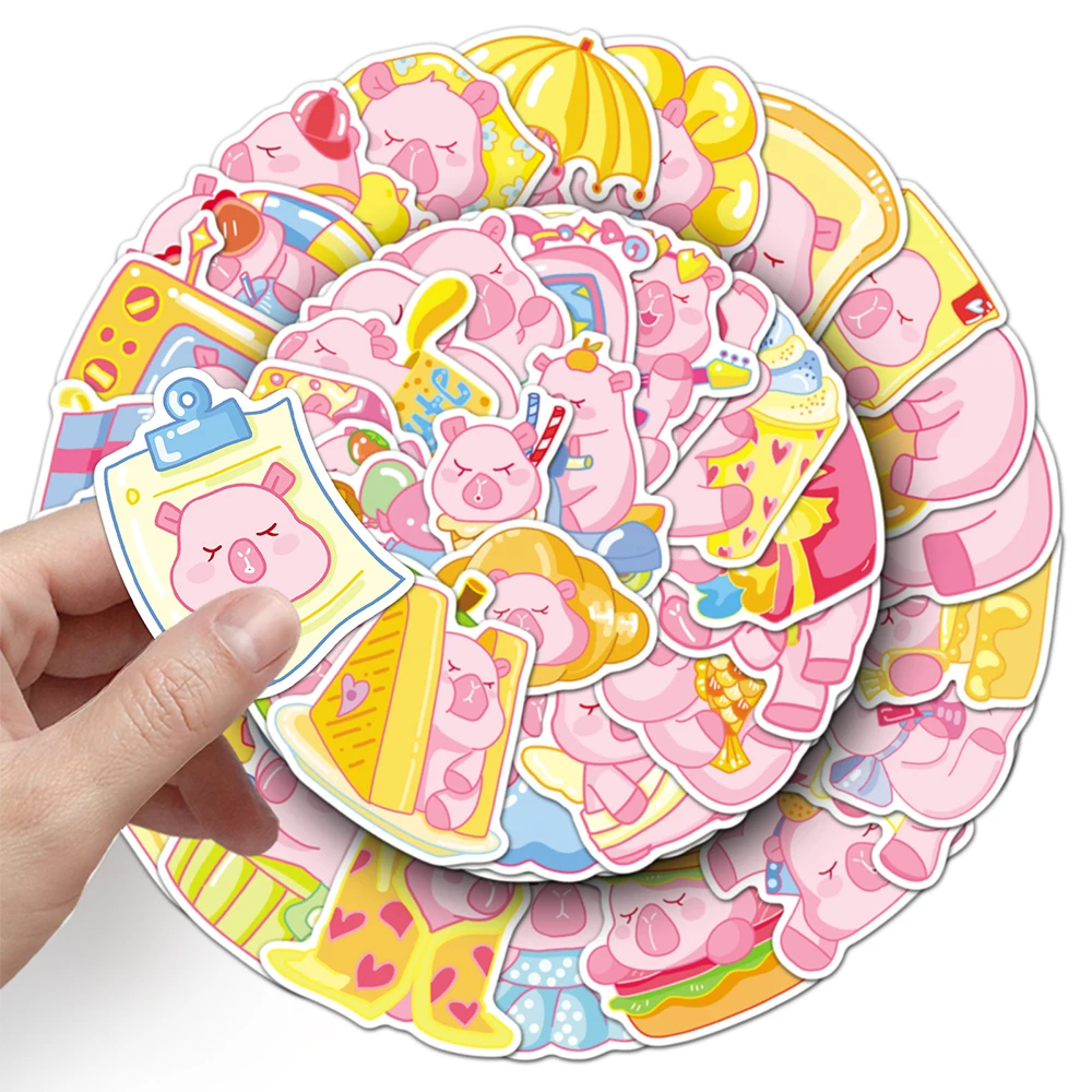 10/30/50pcs rose Animal Capybara autocollants imperméable Graffiti bricolage planche à roulettes téléphone réfrigérateur guitare mignon dessin animé décalcomanies jouets cadeau