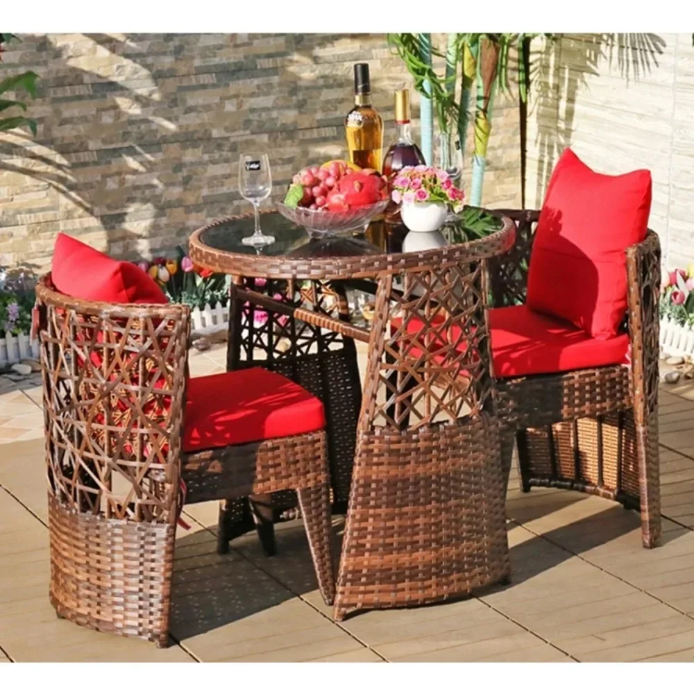 

Hot sale round coffee table chairs set compact rattan balcony furniture