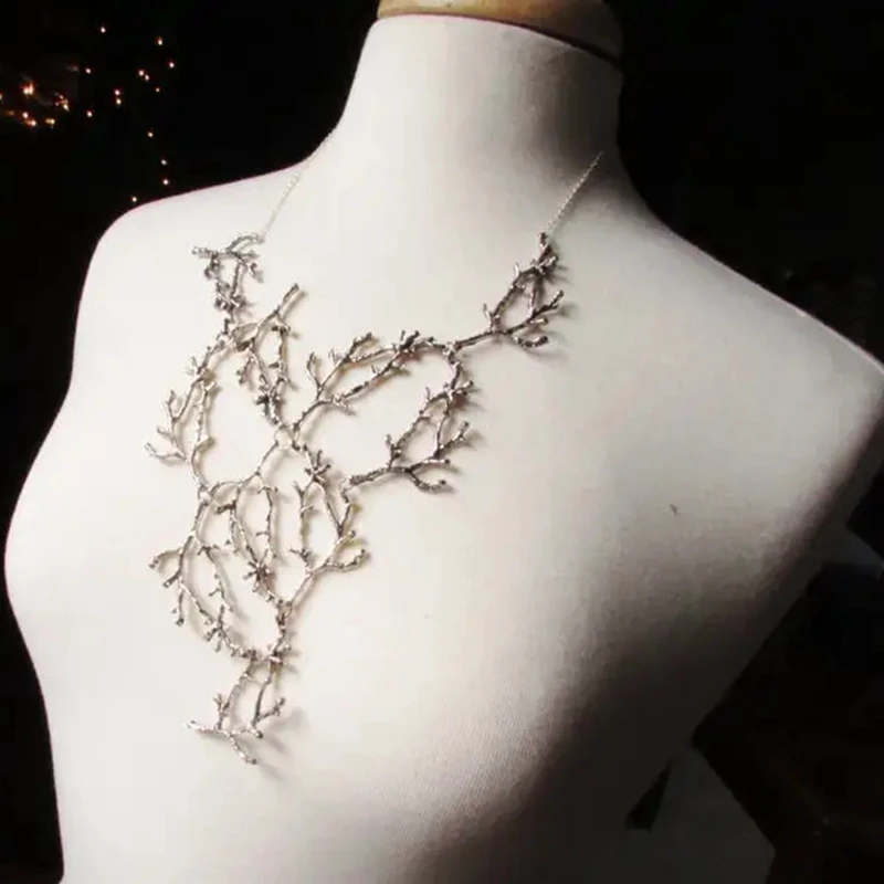 Branches Necklace Witch Fantasy Forest Jewelry silver color Gothic Jewellery Statement Wedding Magic Wiccan Pendant woman gift