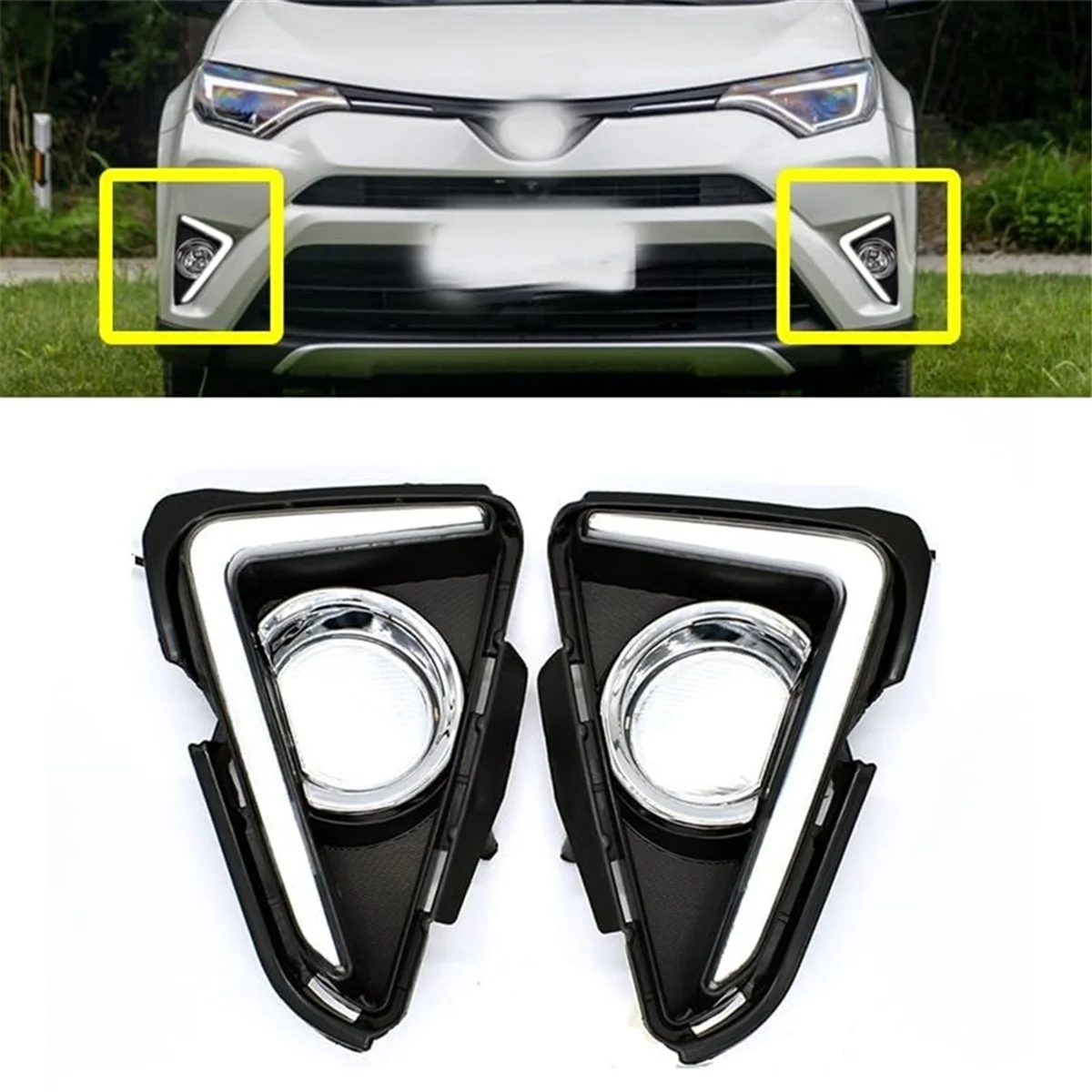 LED النهار تشغيل ضوء لتويوتا RAV4 2016-2018 العنبر بدوره إشارة DRL الضباب ملحقات المصابيح