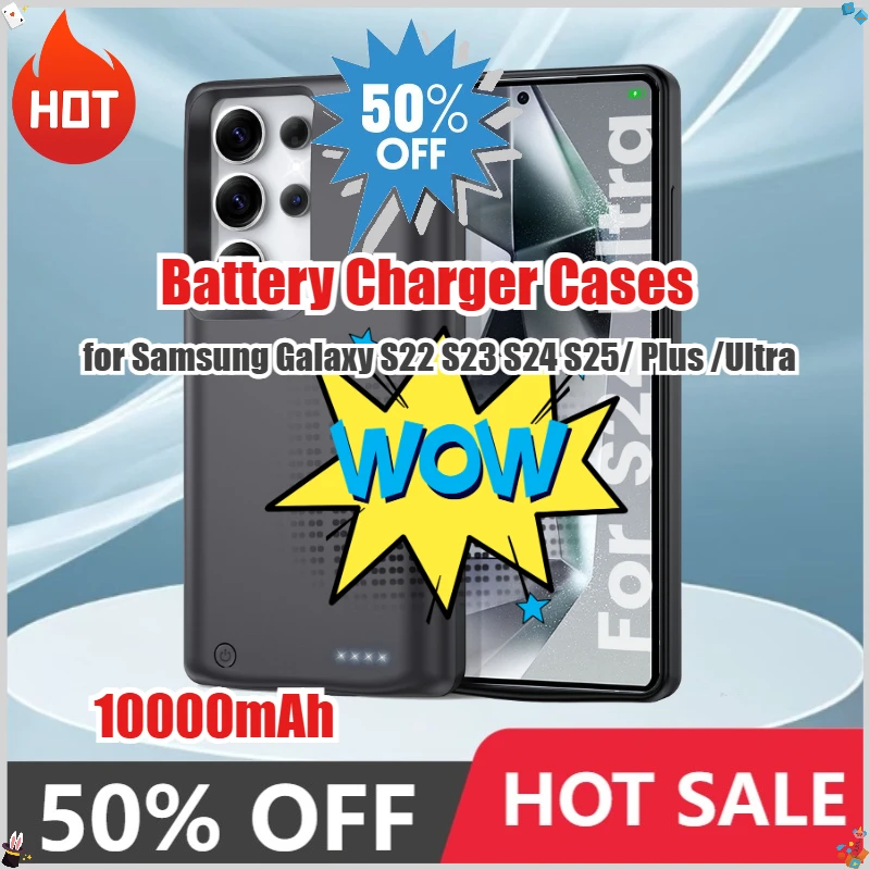 10000mAh Battery Charger Cases for Samsung Galaxy S22 S23 S24 S25 Plus Ultra Portable Power Bank Case for Galaxy S25 Ultra