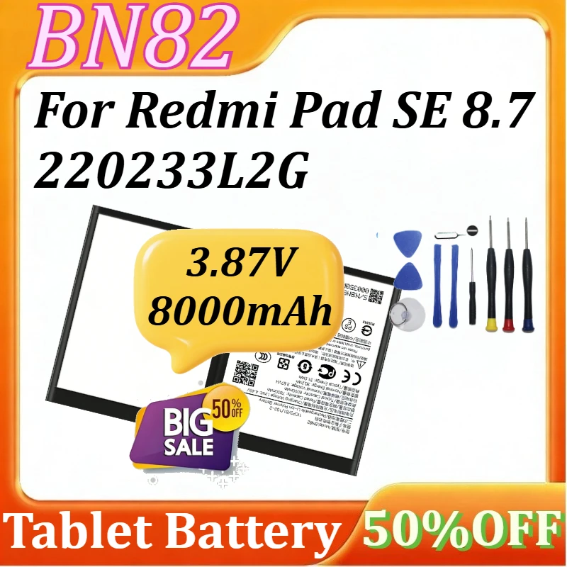

New Battery BN82 for Redmi Pad SE 8.7/220233L2G Tablet Battery +Tools 3.87V 8000mAh