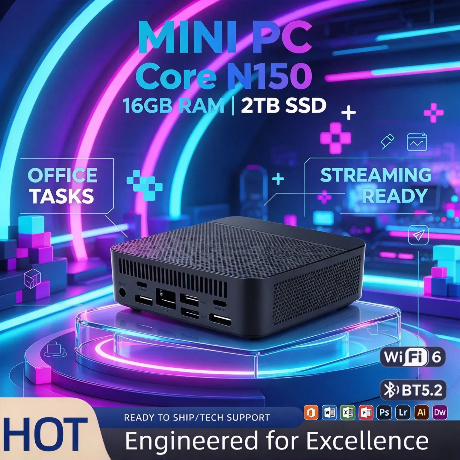 16gb-m2-nvme-ssd、intel-n150プロセッサー搭載、トリプル4k出力、wi-fi-6対応、静音冷却、オフィス・家庭用デスクトップpc、プロ仕様、超高速、最大システム。