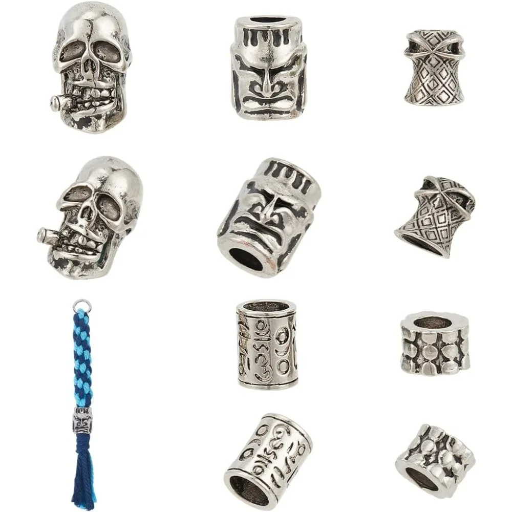 10 Pcs Paracord Beads 5.5-7mm Hole Alloy European Metal Large Hole Bead Lanyard Beads for EDC Pendant Flashlight