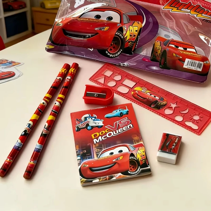Cars Lightning McQueen sets，Notebook, Ruler,Pencils, Sharpener & Eraser，Pencil case, birthday gift, study reward，school