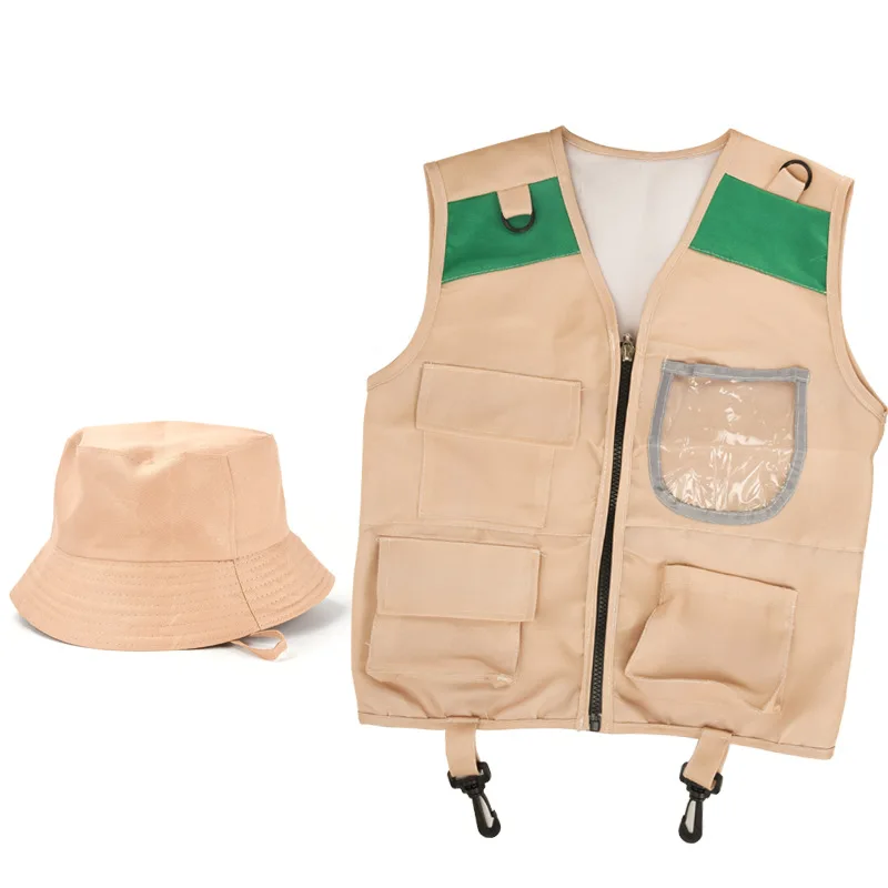 Children Outdoor Adventure Clothes Utility Vest Fisherman Hat Set Stage Costumes Stylish Summer Camping Hiking Outfits for Boys