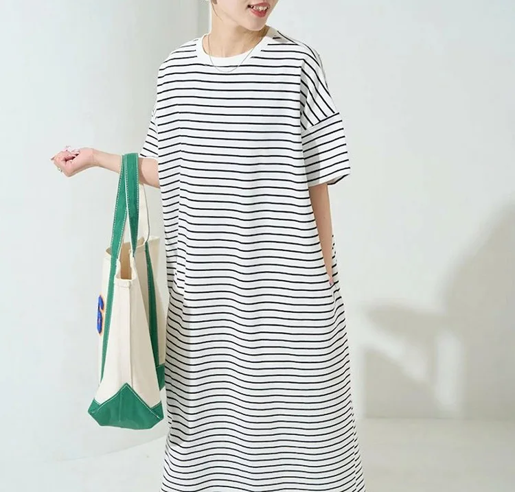 新しいレディースTシャツワンピース、ゆったりスタイル、おしゃれでゆったりとしたスリムな半袖ロングスカート、エレガントでカジュアルなマキシワンピース