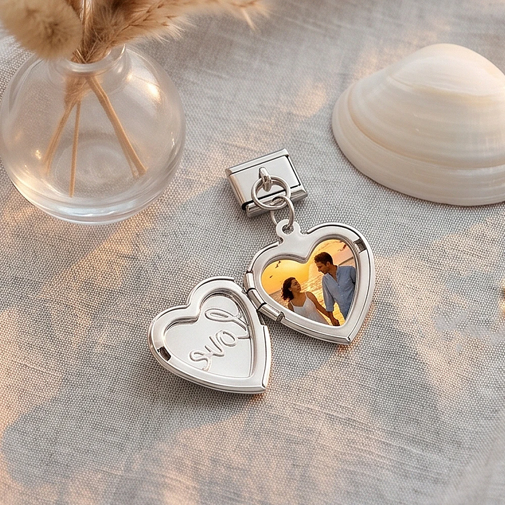Customized Personalized Image Photo Openable Italian Charm Heart Pendant Link Fit 9mm Stainless Steel Bracelet DIY Beads Jewelry - view 3
