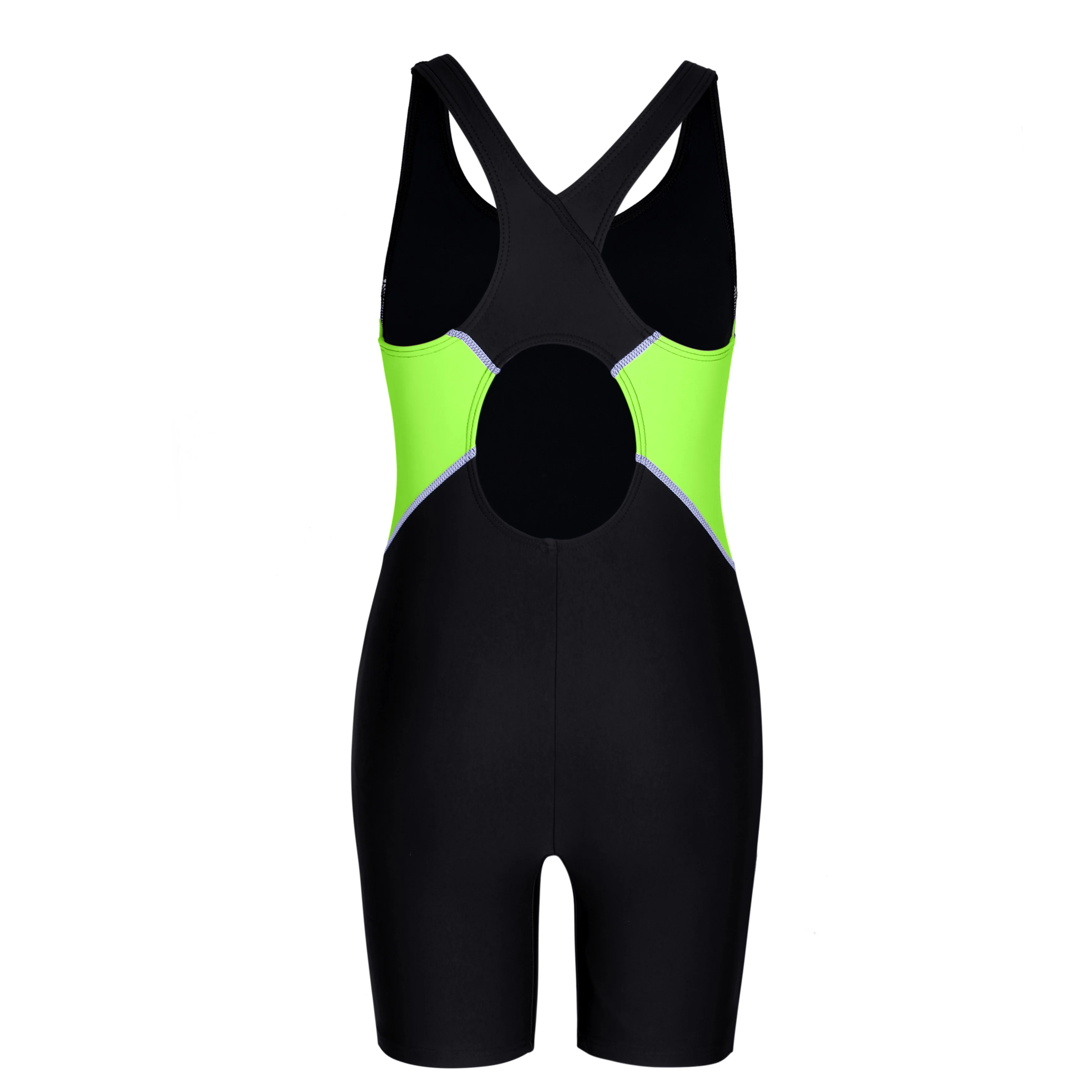 Traje de baño deportivo de una pieza Anfilia para niñas, cuello en U, espalda cruzada de alta elasticidad, estilo boyleg, secado rápido, para entrenamiento.