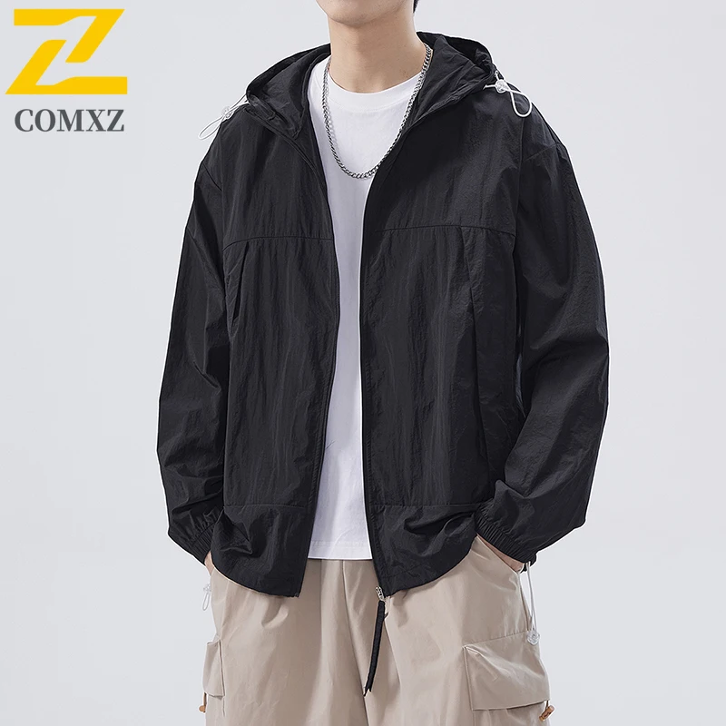 Ice Silk Men Sun Protection Jacket Ultra Light Quick Drying UPF50+UV Resistant Hooded Skin Jacket Outdoor Cycling Camping Jacket