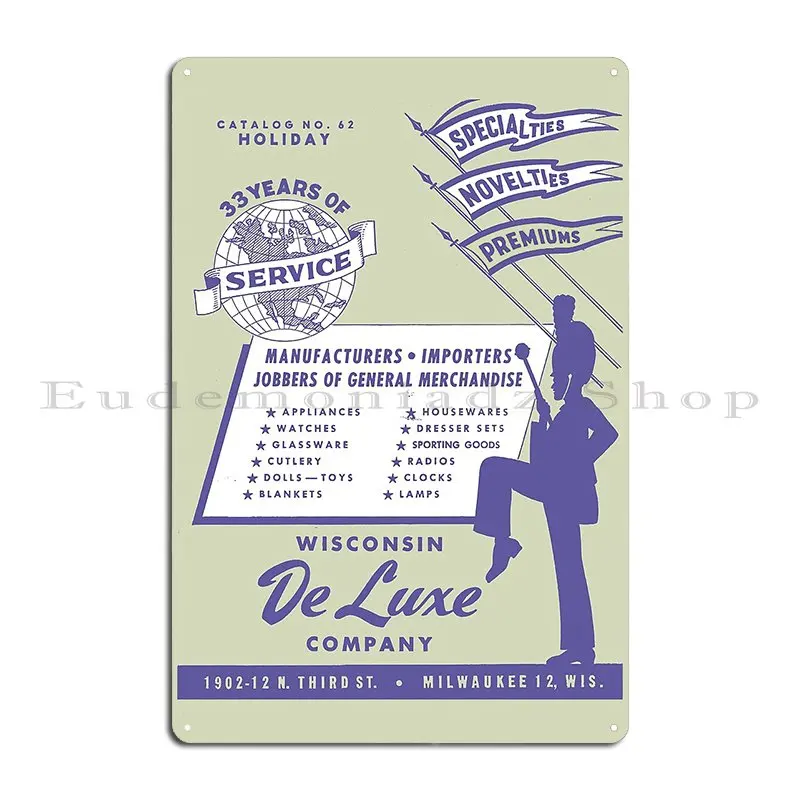 Wisconsin De Luxe Company Advert Metal Plaque Create Designer Party Plates Cinema Wall Cave Tin Sign Poster