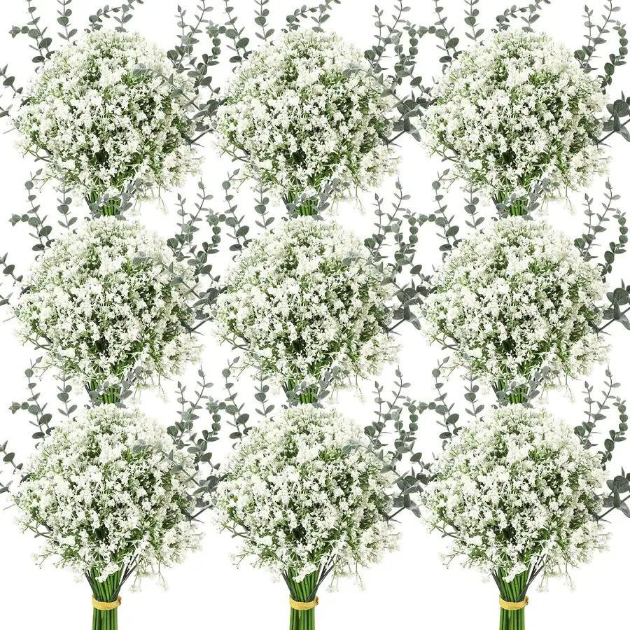 

150 шт., искусственные цветы для дыхания ребенка, объемные цветы для дыхания ребенка, букеты из гипсофилы с стеблями искусственного эвкалипта, листья для свадьбы