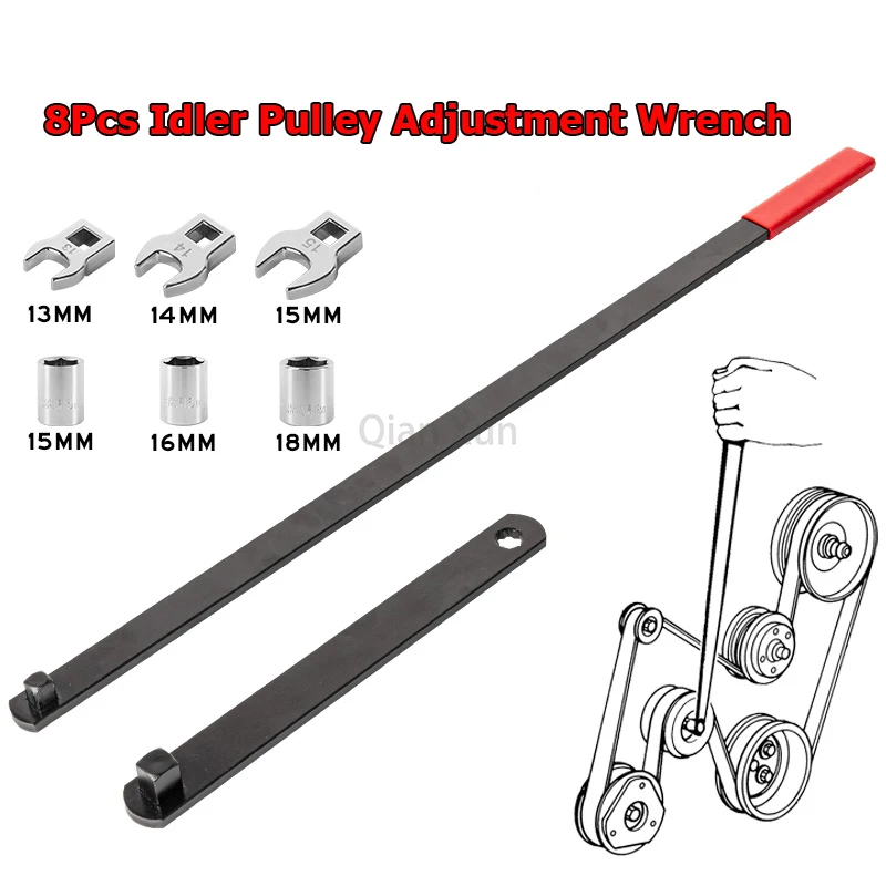 New 8 Pack  Idler Pulley Adjuster Wrench Belt Tensioner Adjuster Lever Tool Extension Wrench Repair Tool