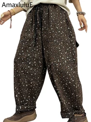 Amax LuluE Autumn Fashion Streetwear Womens Printed Leopard Jeans Loose Vintage Denim Pants Ladies Classic Casual Harem Trousers