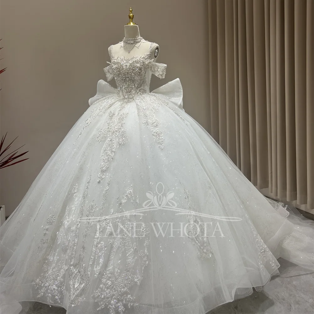 Свадебное платье для невесты на бретельках со шнуровкой сзади, расшитое бисером и блестками, бальное платье, роскошное свадебное платье по индивидуальному заказу