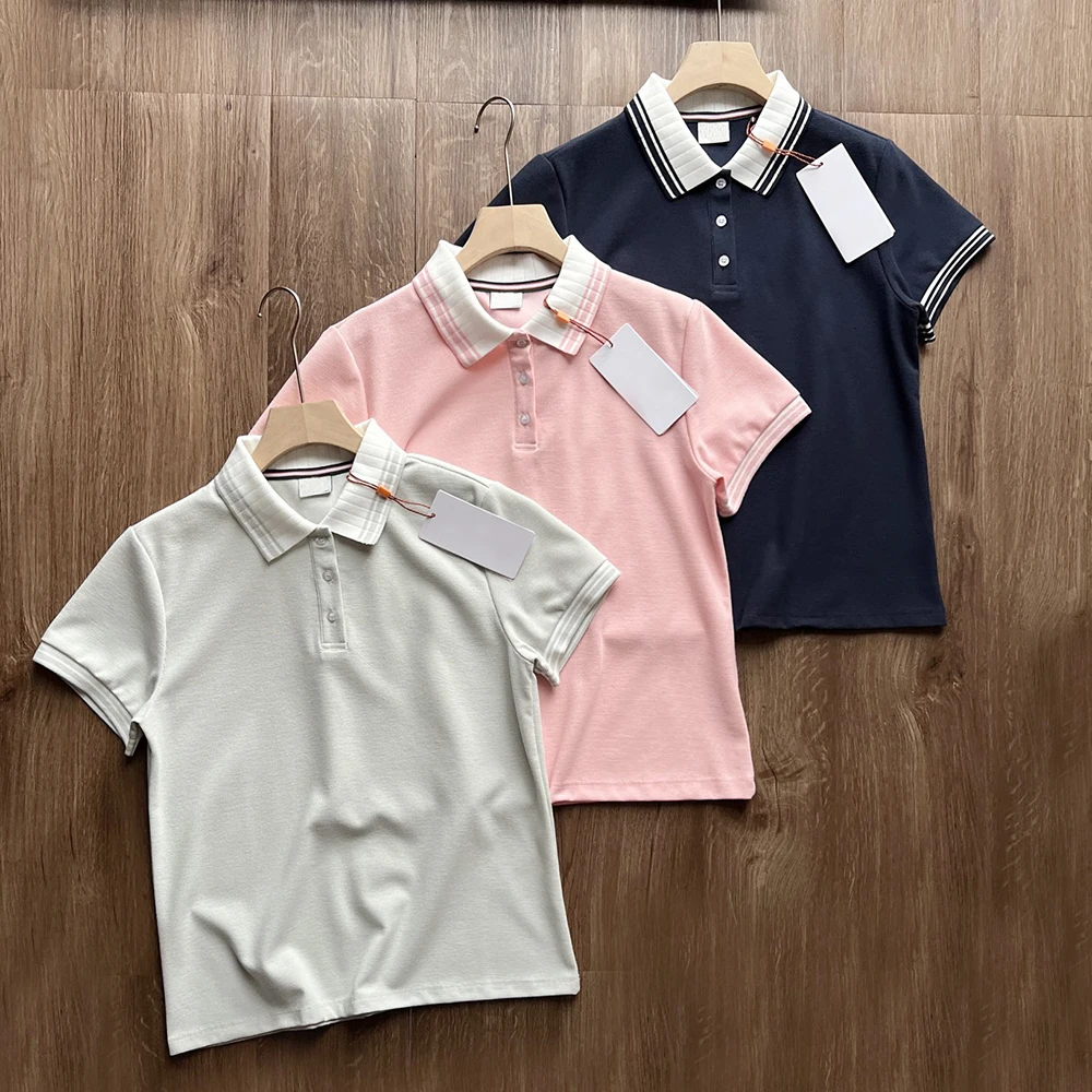 Summer New Women's Fashion Casual Versatile Commuting Color Block Collar  Shirt Short Sleeve T-Shirt Classic Plaid Pattern